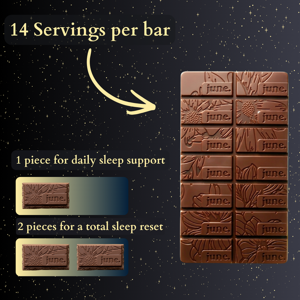 June Deep Sleep chocolate tin with 14 servings of sleep support chocolate squares