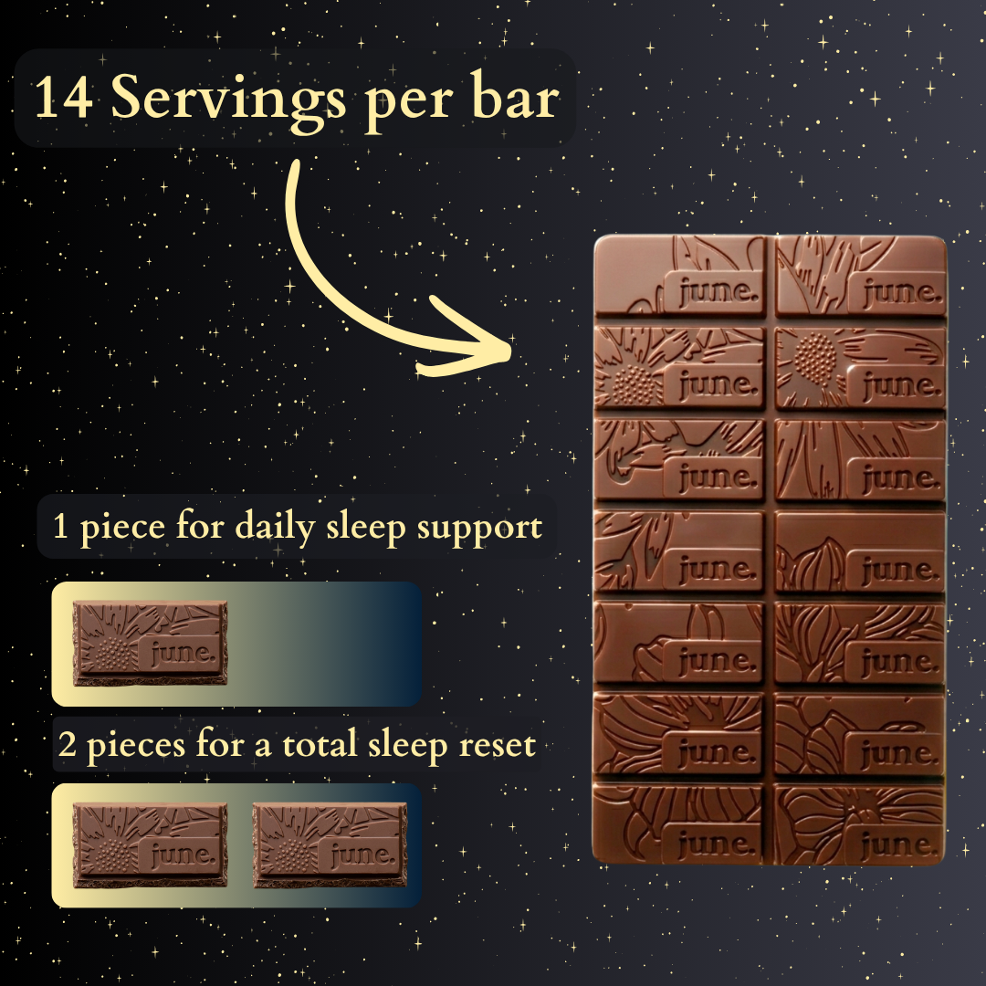 June Deep Sleep chocolate tin with 14 servings of sleep support chocolate squares