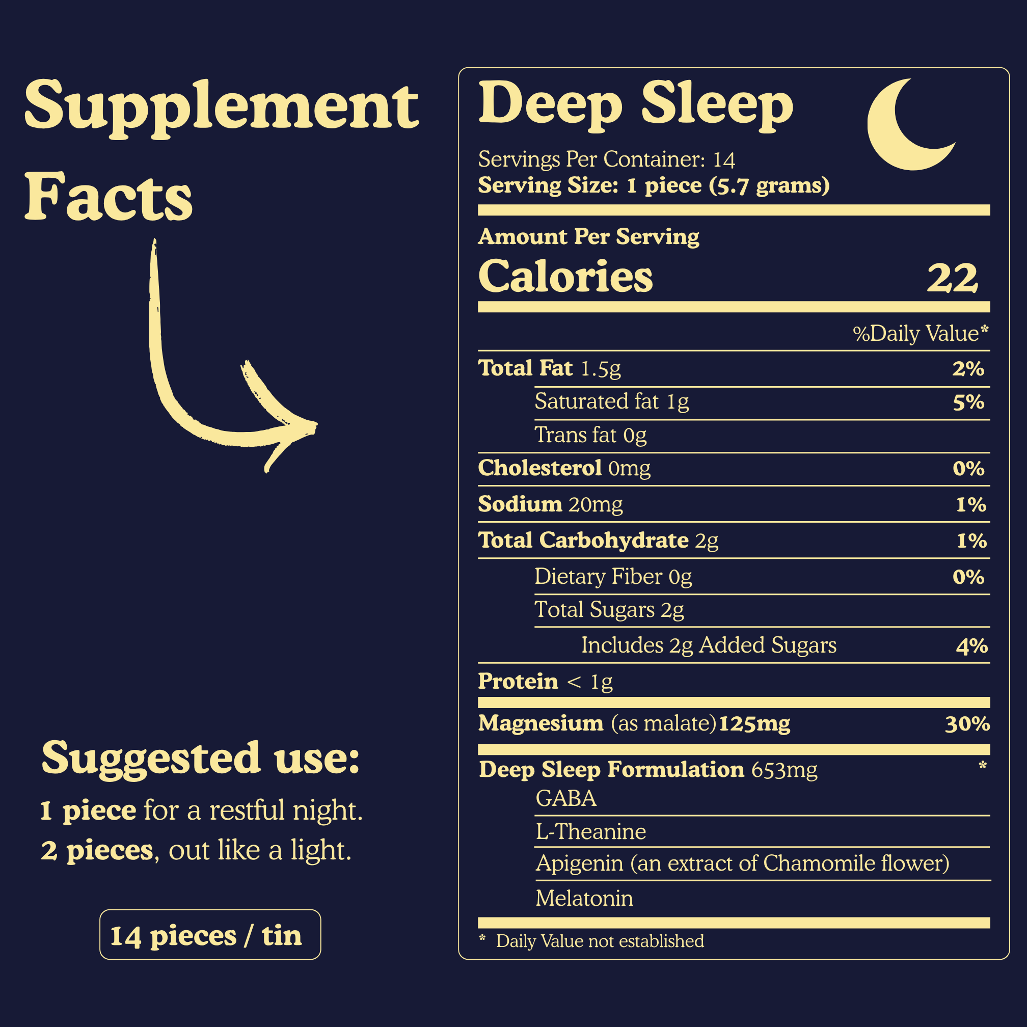 Supplement facts panel for June Deep Sleep functional chocolate