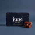 June Deep Sleep functional chocolate tin for restful sleep on a soft neutral background